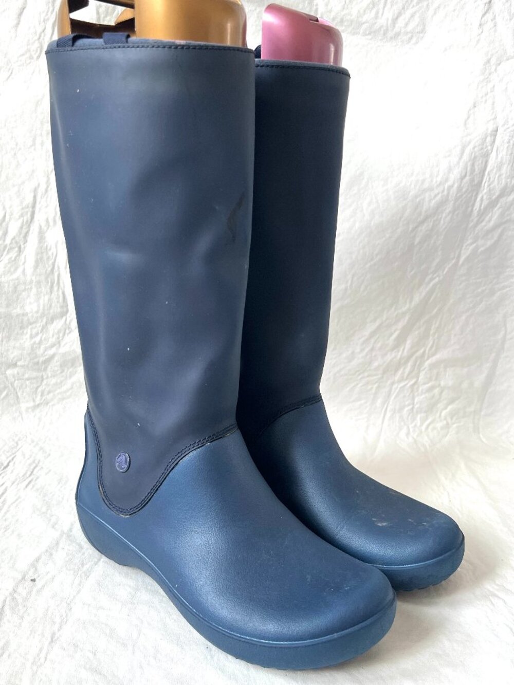 Crocs rain boots Rainfloe tall pull on wellies womens 8 navy blue waterproof